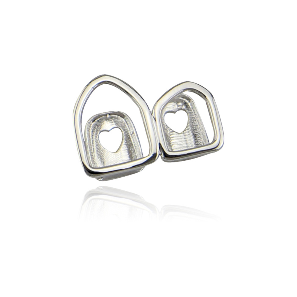 Hip Hop Gold Teeth Grillz Hollow Open Double Silver Color Tooth Caps Fake Grills for Teeth Rapper Jewelry Cosplay Party