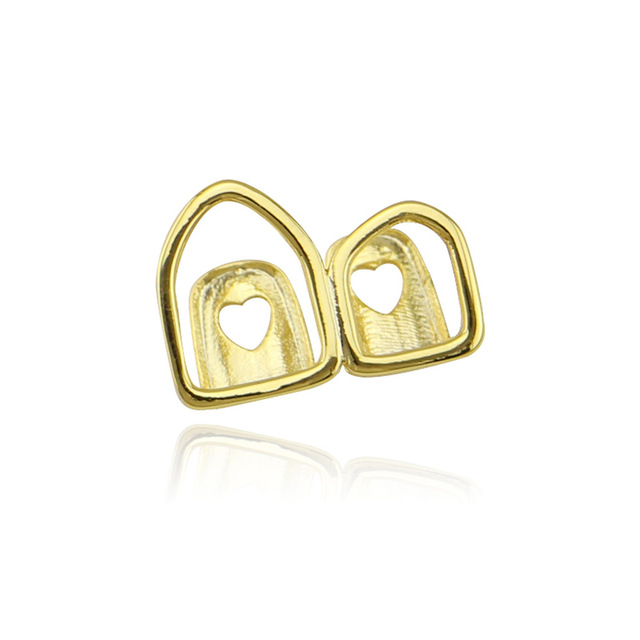 Hip Hop Gold Teeth Grillz Hollow Open Double Silver Color Tooth Caps Fake Grills for Teeth Rapper Jewelry Cosplay Party