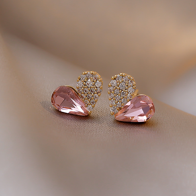 Design Sense Splicing Pink Heart-Shaped Earrings For Woman Korean Fashion Jewelry Party Girls Sweet Earring Accessories
