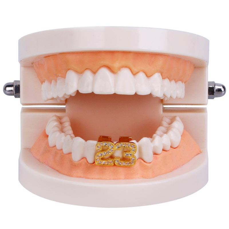 Hip Hop Gold Silver Color Teeth Grillz Iced Out Micro Pave CZ NO. 23 Bottom Teeth Grills With Silicone Christmas Gift