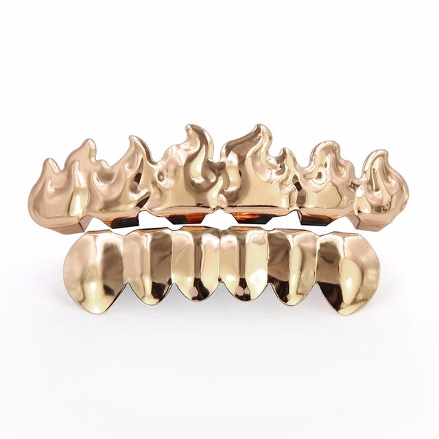 Hip Hop Flame Gold Grills Gold Silver Braces Creative Shape Flame Teeth Party Accessories Men Grillz