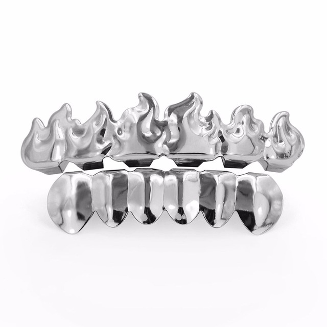 Hip Hop Flame Gold Grills Gold Silver Braces Creative Shape Flame Teeth Party Accessories Men Grillz