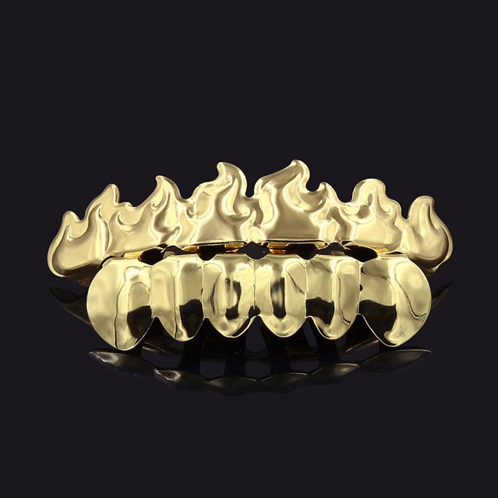 Hip Hop Flame Gold Grills Gold Silver Braces Creative Shape Flame Teeth Party Accessories Men Grillz