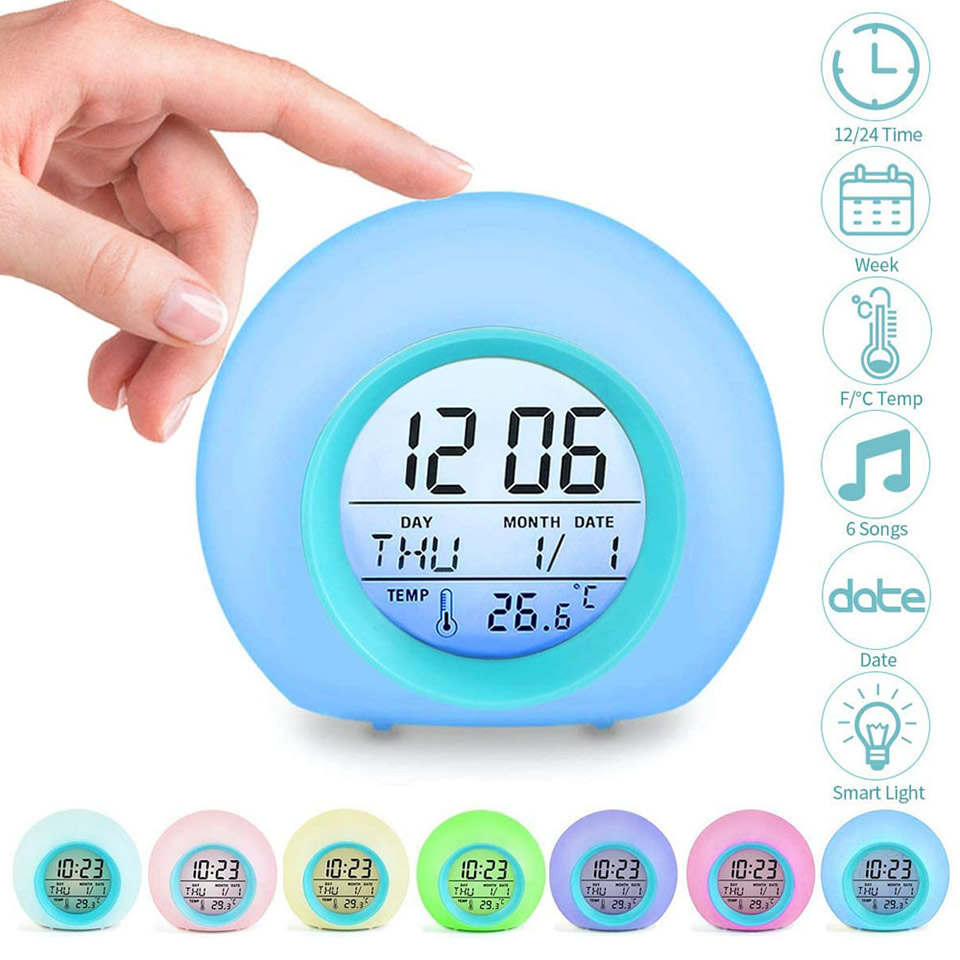 Kids Digital Alarm Clocks 7 Colors LED Change Night Light Spherical Touch Control Wake Up Electronic Clock Children Clock Gifts