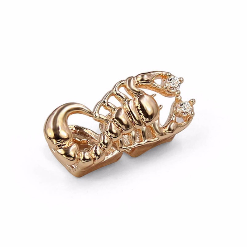 Scorpion Grillz Stinger Teeth Grillz Gold Tone Scorpio Double Cap Iced-Out Tooth Grills,Gift,Party