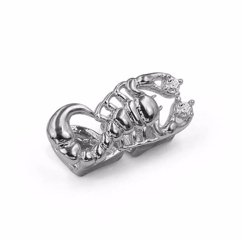Scorpion Grillz Stinger Teeth Grillz Gold Tone Scorpio Double Cap Iced-Out Tooth Grills,Gift,Party