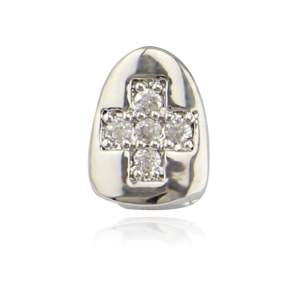 Gold Silver Color Single Cross Iced Out Grillz Teeth Men Women Hip Hop Bling Tooth Grills Caps Fashion Jewelry