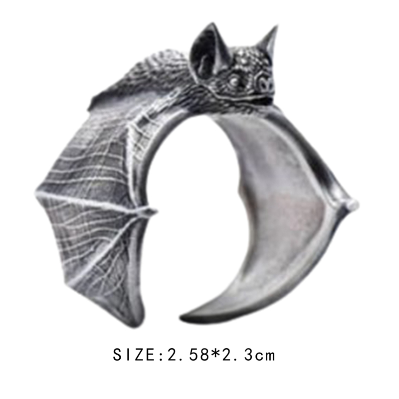 Vintage Punk Bat Finger Adjustable Opening Womens Rings For Female Men Bar Rings Bat Party Jewellery Gift Set