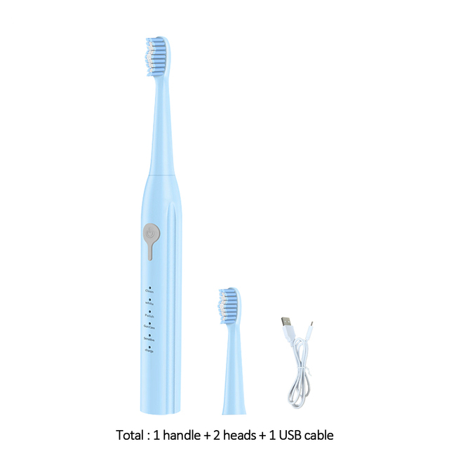 Sonic Electric Toothbrush Rechargeable Toothbrush IPX8 Waterproof 15 Mode USB Charger Replacement Heads Set