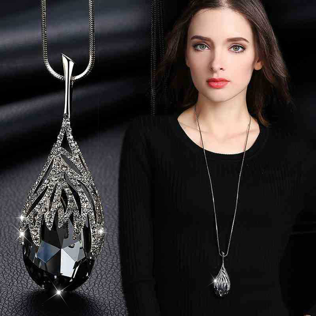 New Arrival Long Necklaces for Women Fashion Gray Crystal Choker Collier Femme Statement Necklaces & Pendants