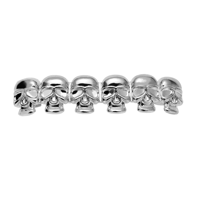 Gold Silver Color Six Skull Grillz Teeth Men Women Brass Hip Hop Bling Tooth Grills Caps Fashion Jewelry