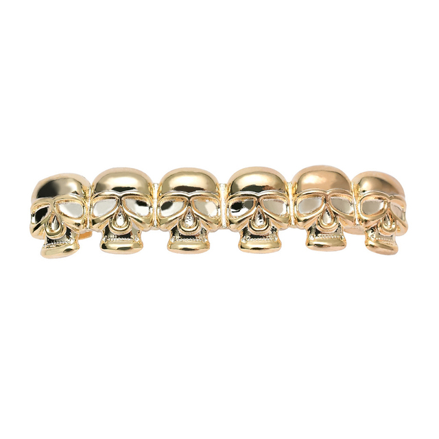 Gold Silver Color Six Skull Grillz Teeth Men Women Brass Hip Hop Bling Tooth Grills Caps Fashion Jewelry