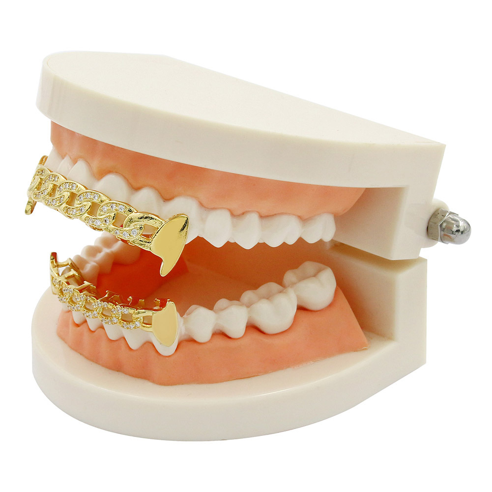 Iced Out Cuban Chain Grillz Teeth Bling Zircon Stone Grills Tooth Jewelry For Men Women Rapper Caps Goth Fashion Jewelry