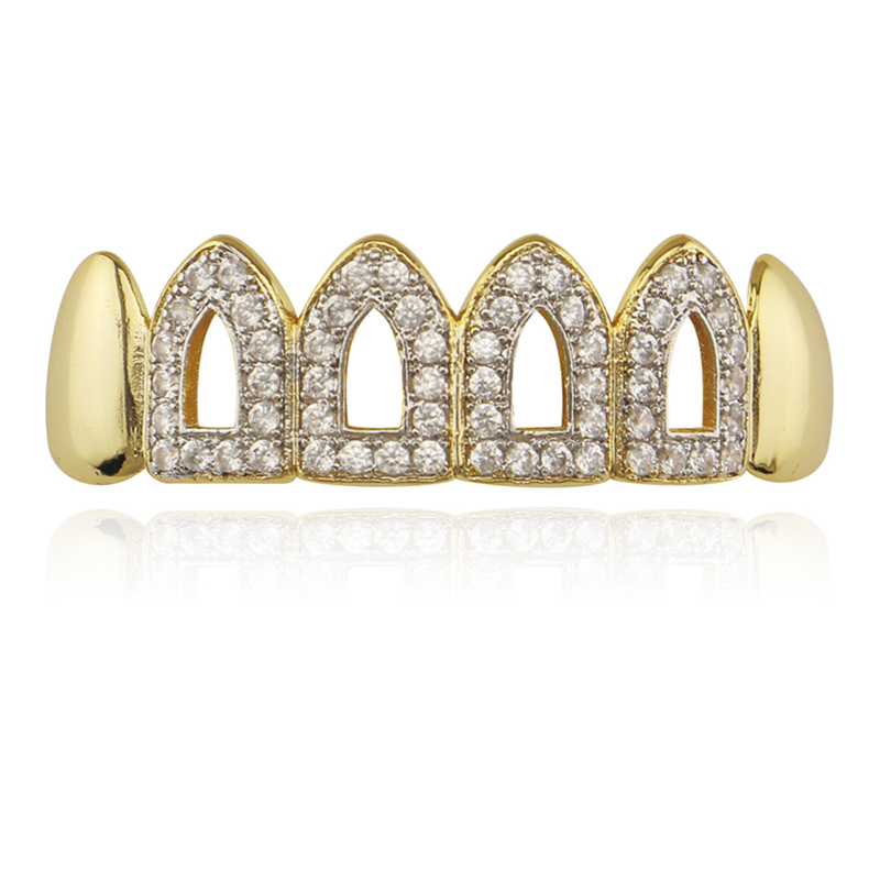 Rhinestone Hollow Teeth Grillz Gold Silver Plated Dental Grills On Teeth Mouth Tooth Grills Caps Hip Hop Body Jewelry for Men