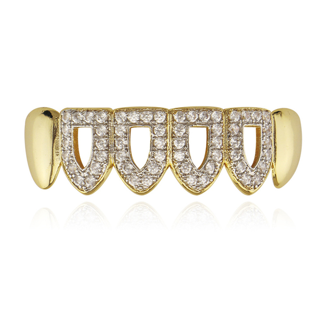 Rhinestone Hollow Teeth Grillz Gold Silver Plated Dental Grills On Teeth Mouth Tooth Grills Caps Hip Hop Body Jewelry for Men