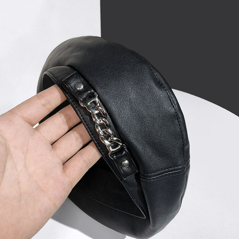 Chain Leather Beret Hat Female Autumn Winter Vintage Octagonal Casual Elegant Party Outdoor Painter Hat for Women