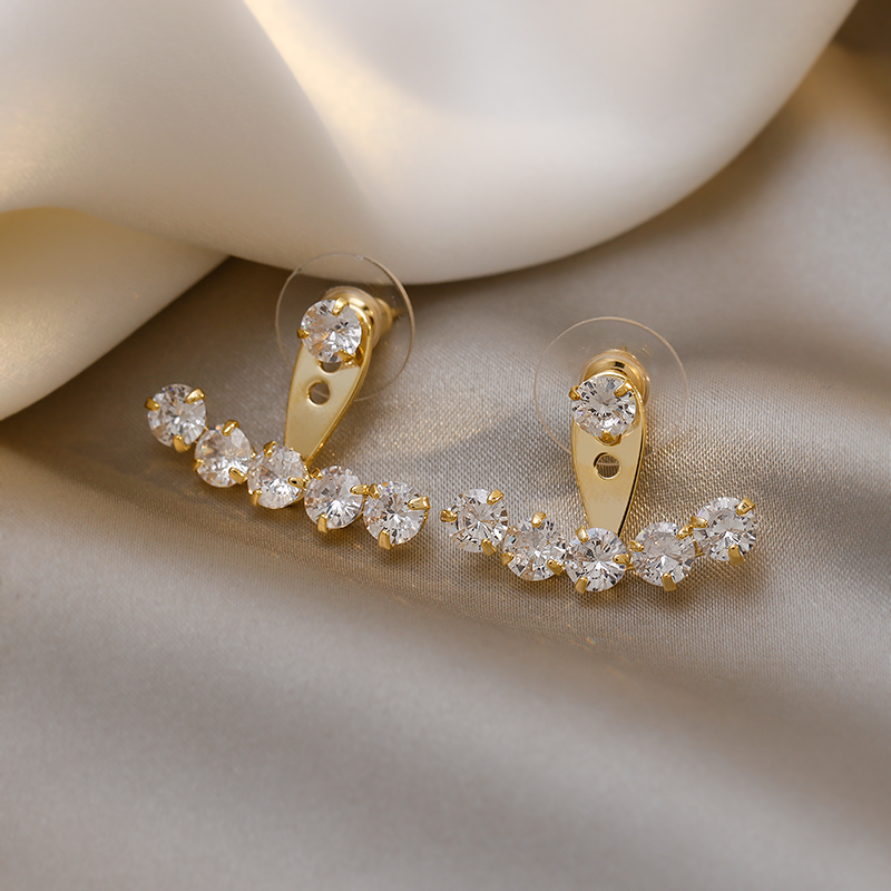 Design Sense Shining Zircon Back Hanging Gold Earrings Korean Fashion Jewelry Wedding Girl's Luxury Set Accessories For Woman