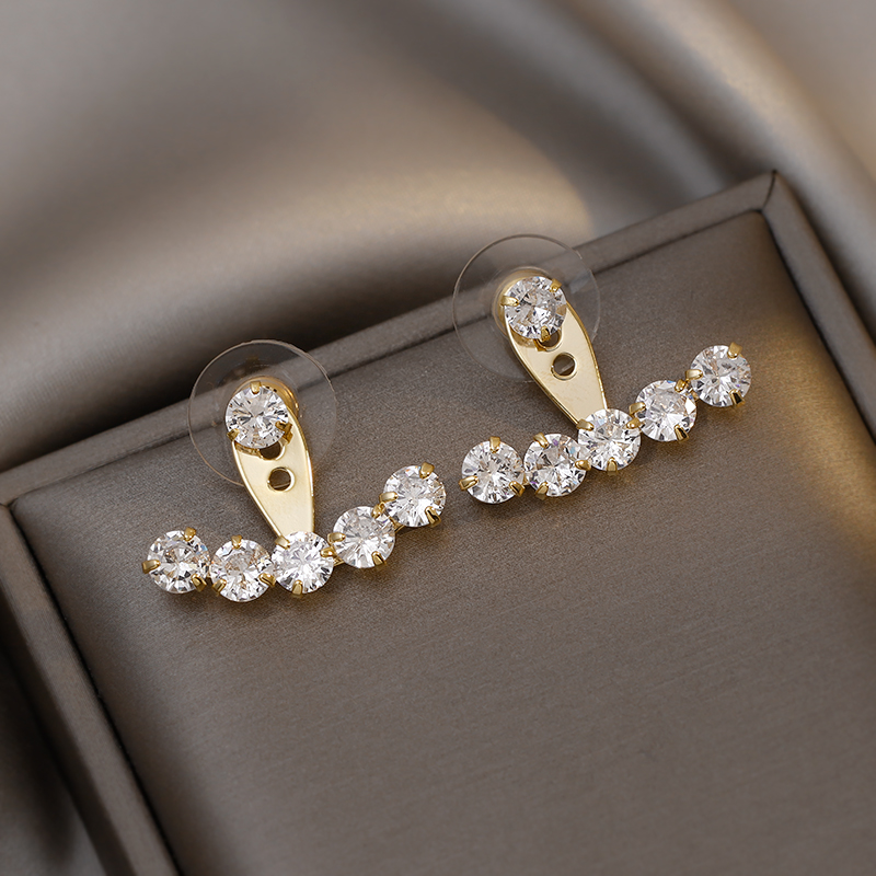 Design Sense Shining Zircon Back Hanging Gold Earrings Korean Fashion Jewelry Wedding Girl's Luxury Set Accessories For Woman