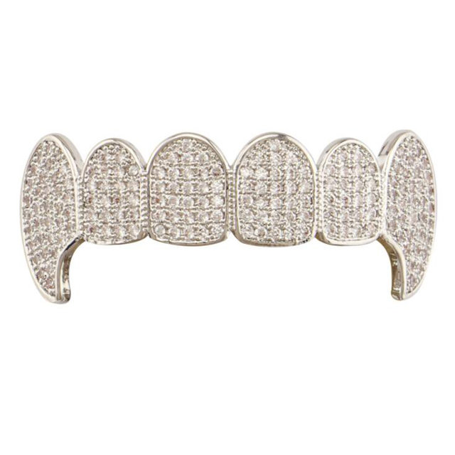 Cosplay Vampire Fang Hip Hop Cubic Zircon Teeth Grillz Top Bottom Set Grills Gold/Silver Color Tooth Caps Rapper Body Jewelry