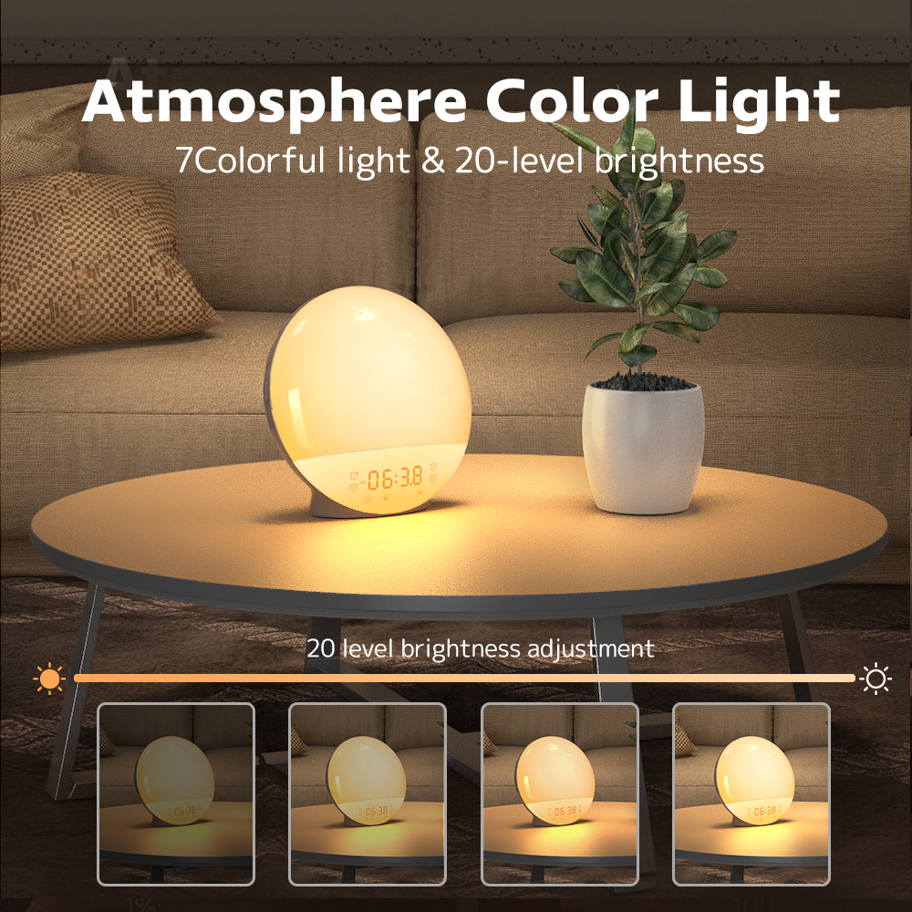 Smart Wake Up Light Alarm Clock 7 Colors Sunrise/Sunset Smart Life Analog Clock Digital Night Light Aid Sleep Speaker Radio
