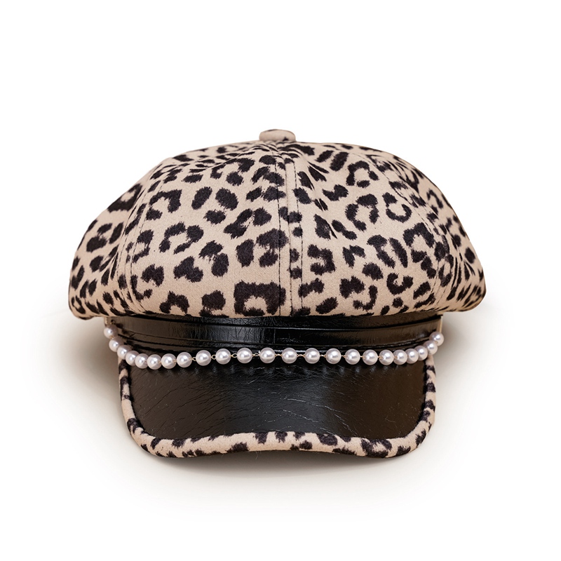 Leopard Pearl Spring Autumn Women Fashion Korean Version Beret Shading Girl Personality Peaked Cap Newsboy Hat