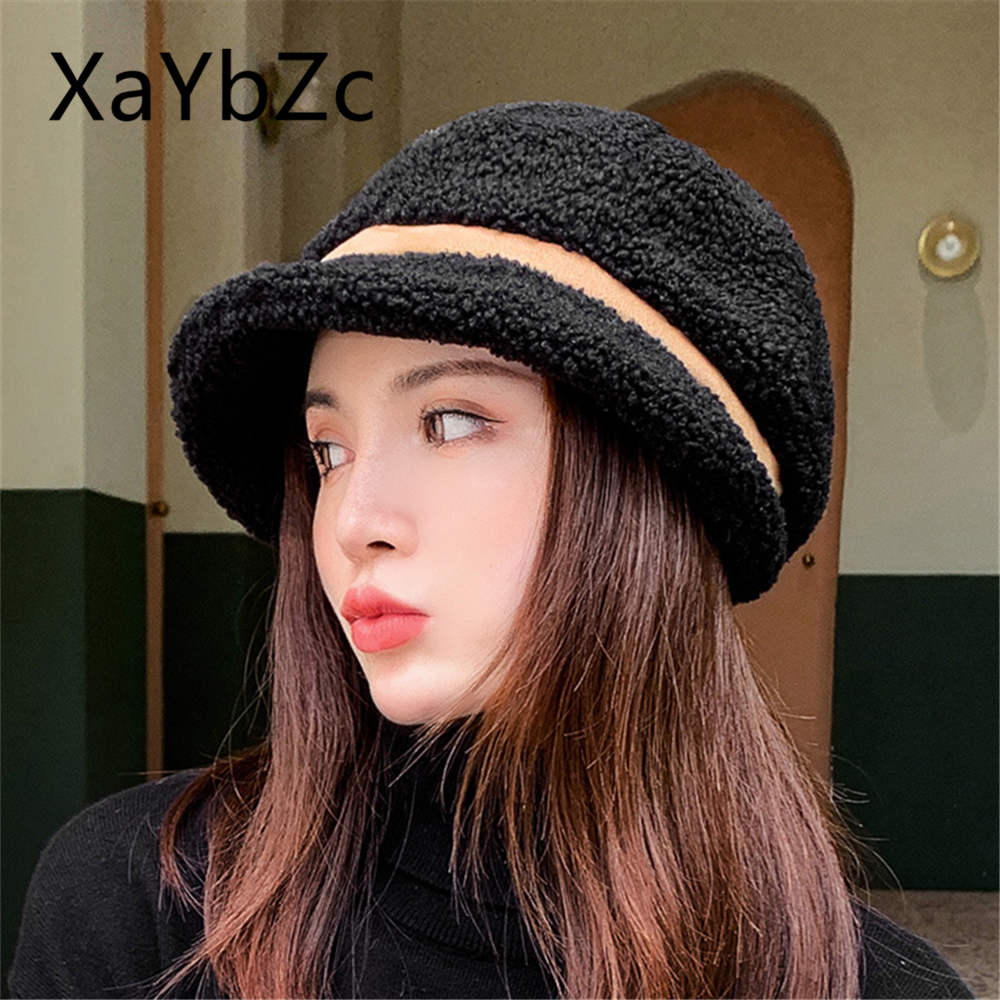 New Winter Hats Women Thickened Multicolor Lamb Wool Hat Beret Women Winter Plush Sun Shade Warm Fisherman Hat
