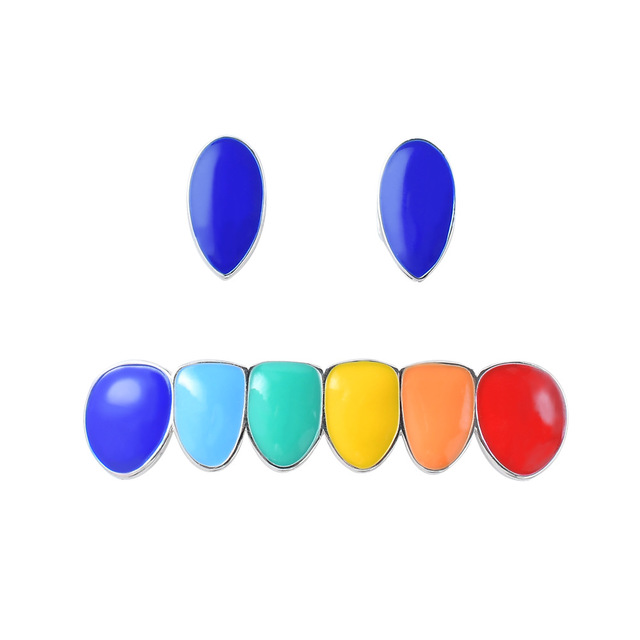 Hip Hop Rainbow Fangs Teeth Grillz Set Gold Silver Color Grills Dental Halloween Vampire Teeth Grillz Set Gifts