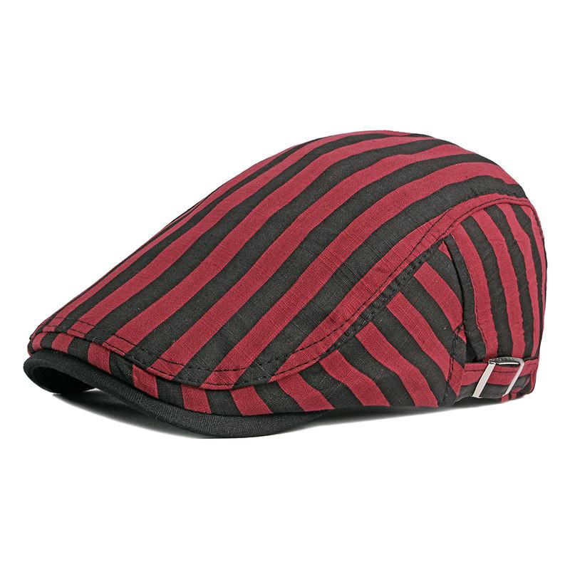 Cotton solid color striped Newsboy Caps Flat Peaked Cap Men and Women Painter Beret Hats