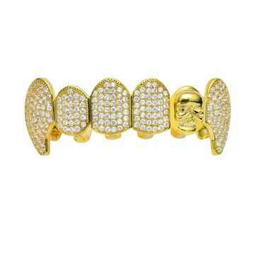 Hip Hop Grillz Iced Out CZ Fang Mouth Teeth Grills Caps Skeleton Top ...