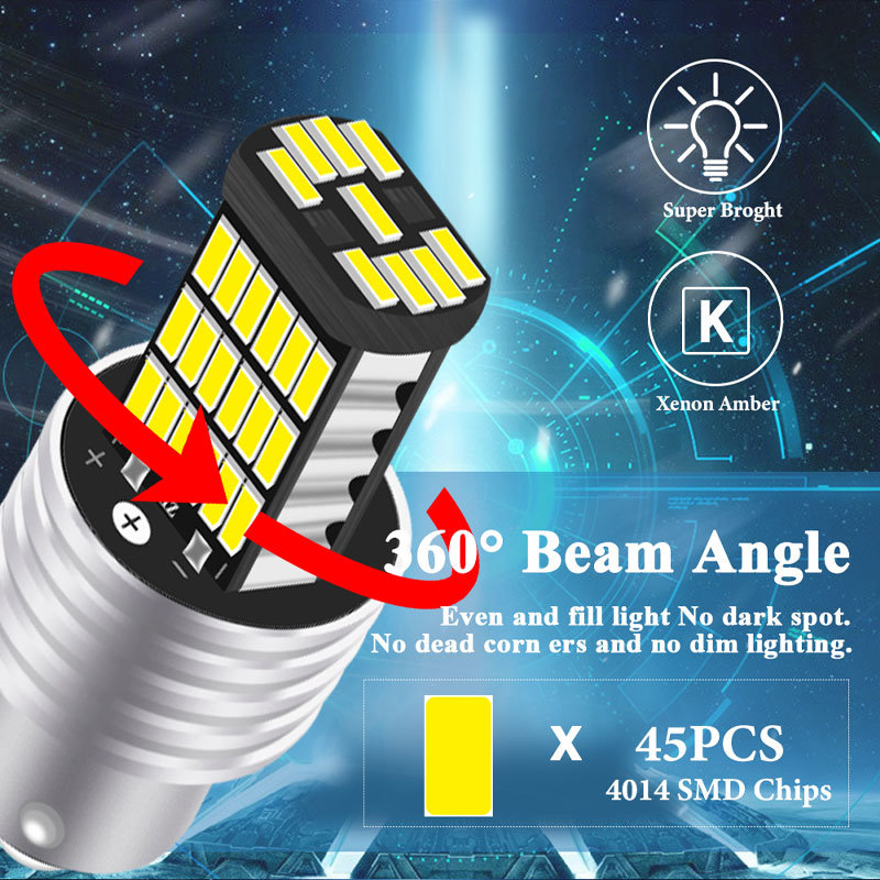 2 PCS Car LED Bulb P21W BA15S 1156 Turn Signal Light 12V 4014 SMD 6000K White Auto Reverse Parking Back Lamps