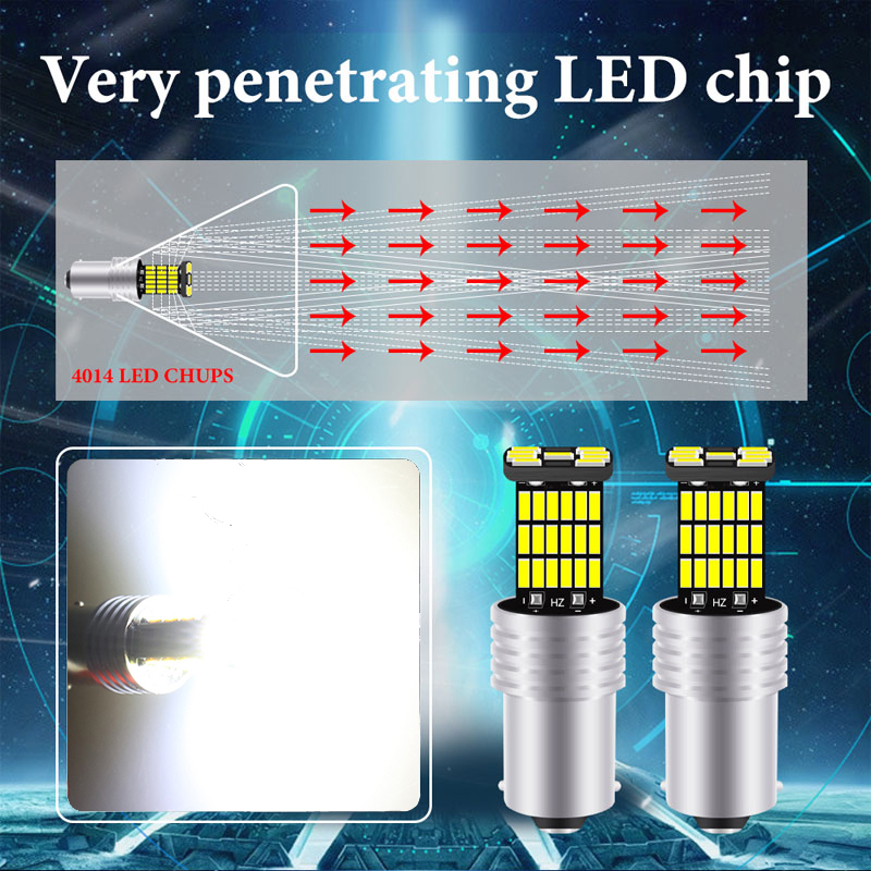 2 PCS Car LED Bulb P21W BA15S 1156 Turn Signal Light 12V 4014 SMD 6000K White Auto Reverse Parking Back Lamps