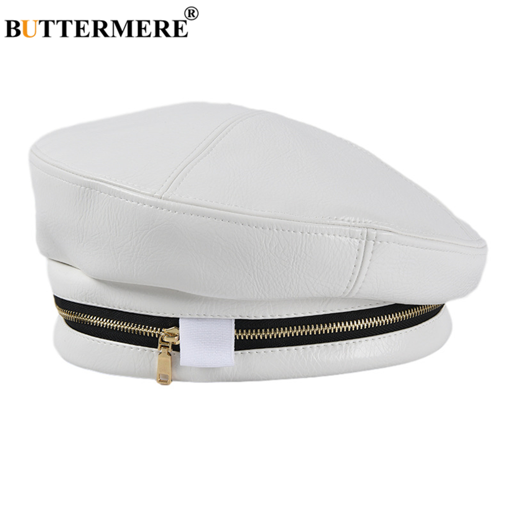 Winter Womens Hats with Zipper Decoration White Leather Berets Caps for Women Designer Brand Special Artist Cap