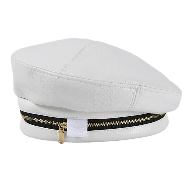 Winter Womens Hats with Zipper Decoration White Leather Berets Caps for Women Designer Brand Special Artist Cap