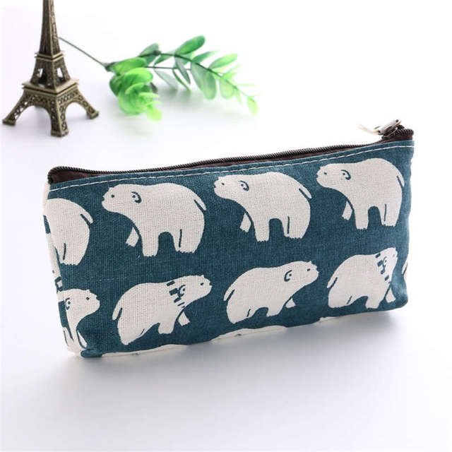 Gift Pencil Bags Animals Canvas Floral Hedgehog Polar Bear Tree Whale Lovely Pencils Case Stationery School Supplies