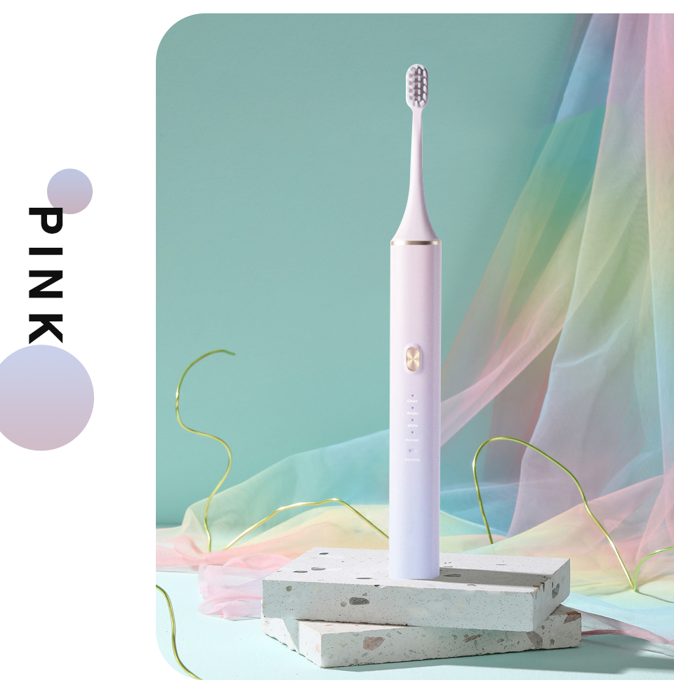 Ultrasonic Vibration Electric Toothbrush IPX7 Waterproof Dupont Bristles  4 Cleaning Modes Smart Timing  USB Charger