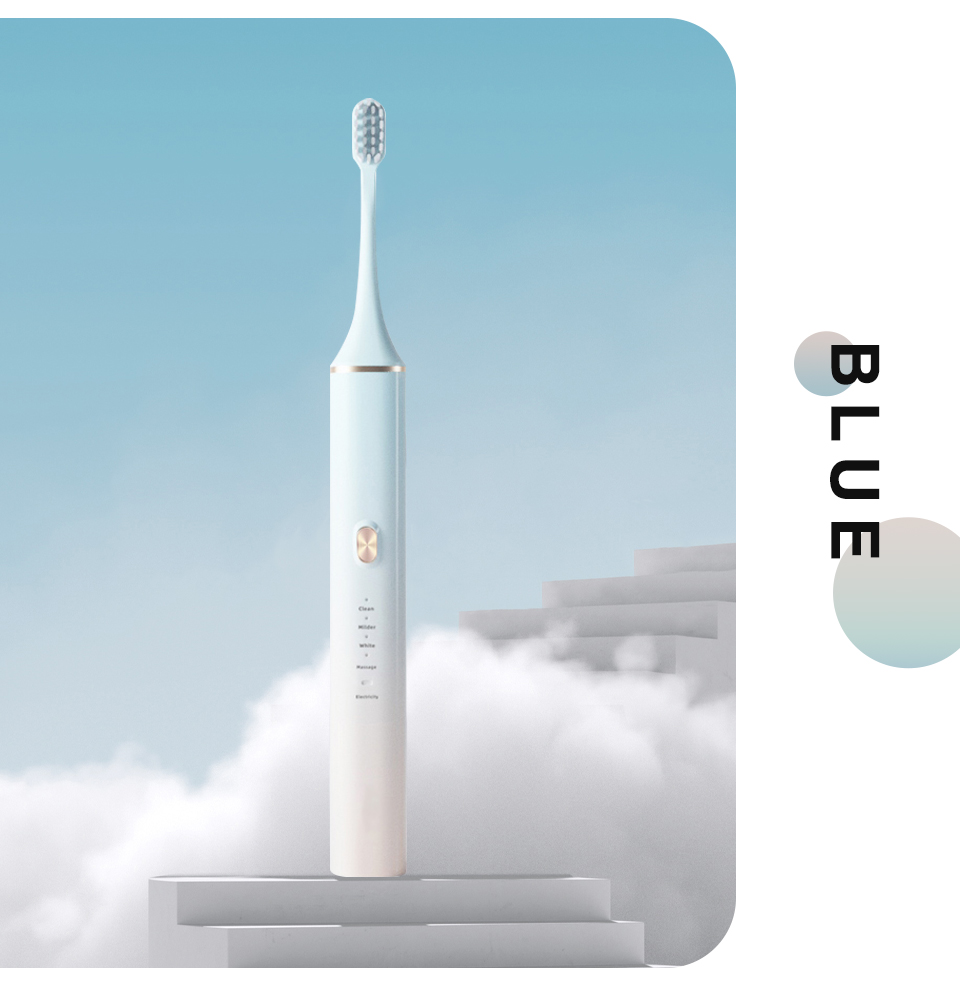 Ultrasonic Vibration Electric Toothbrush IPX7 Waterproof Dupont Bristles  4 Cleaning Modes Smart Timing  USB Charger