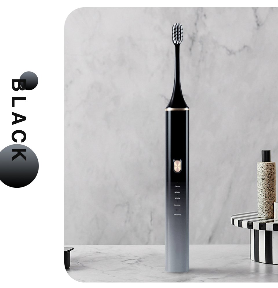 Ultrasonic Vibration Electric Toothbrush IPX7 Waterproof Dupont Bristles  4 Cleaning Modes Smart Timing  USB Charger