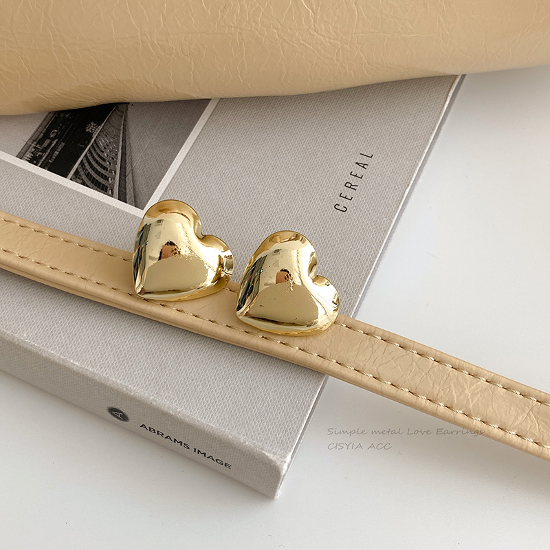 Korean Simple Smooth Metal Heart-shaped Stud Earrings For Women's Fashion Accessories For New Jewelry Girls