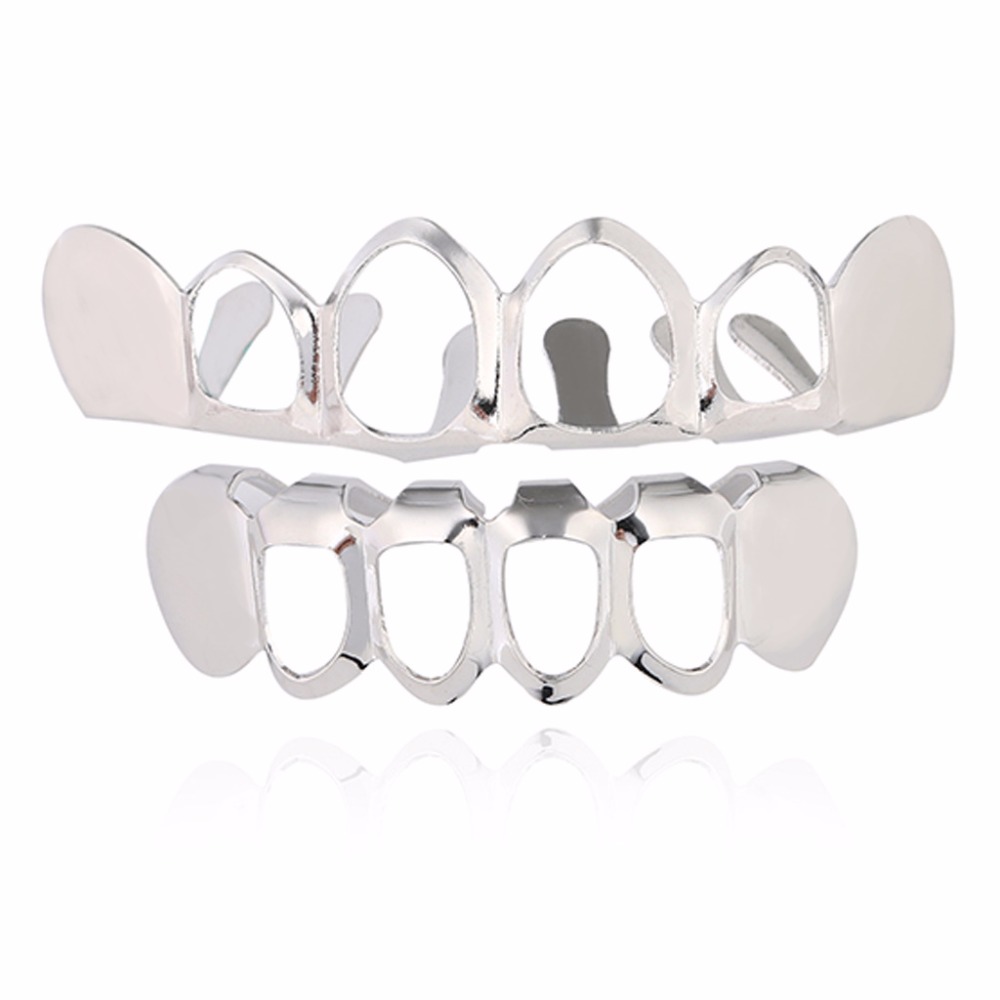 Hip Hop Creative Hollow Grillz Luxury 14K Gold Vampire Grill Gold Dental Teeth Jewelry Men's Rapper Jewelry Gift