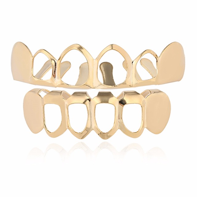 Hip Hop Creative Hollow Grillz Luxury 14K Gold Vampire Grill Gold Dental Teeth Jewelry Men's Rapper Jewelry Gift