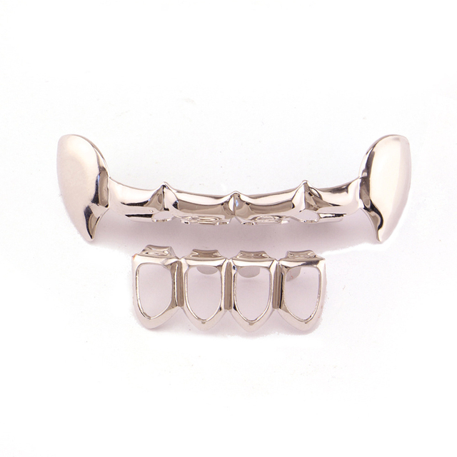 Hip Hop Teeth Grillz Set For Unisex Top Bottom Mouth Gold Silver Color Teeth Grills Hollow Out Tooth Caps Dental Fashion Jewelry