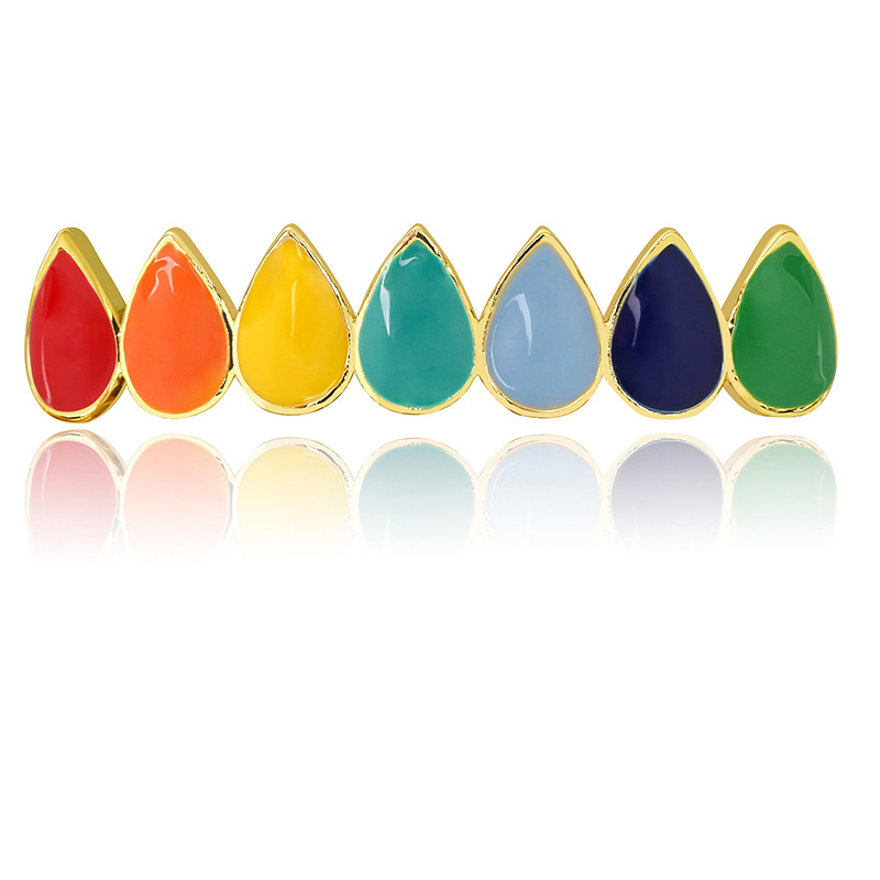 Hip Hop Rainbow Colorful Fangs Teeth Grills Set Top&Bottom Gold Silver Color Teeth Braces Dental Halloween Vampire Teeth Gifts