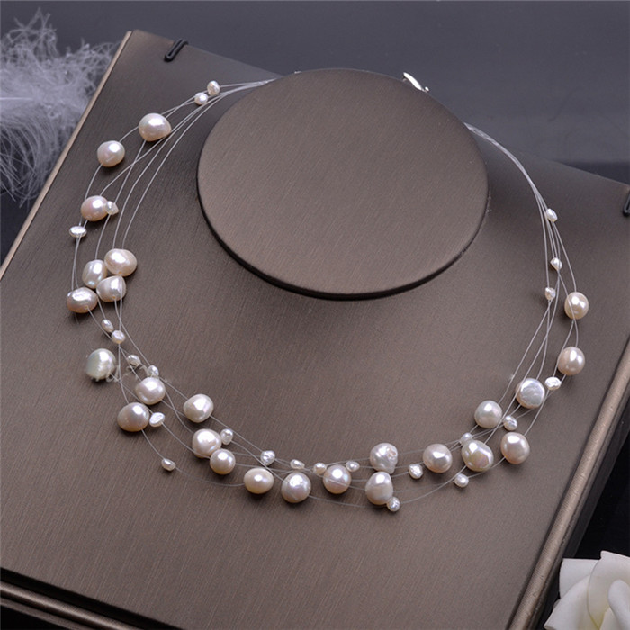 Natural Freshwater Pearl Necklace For Women  Baroque Pearl Layered Choker Fashion Gold Plated Jewelry Accessories Clasp