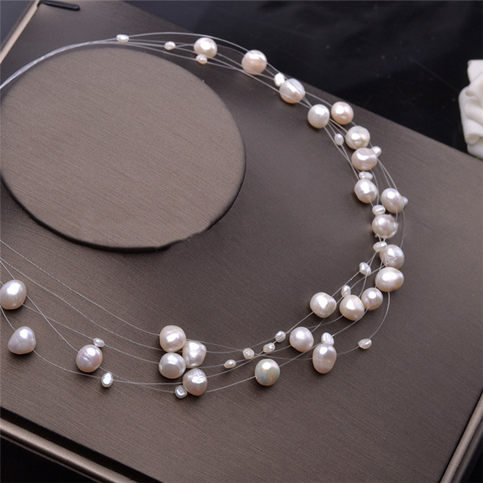 Natural Freshwater Pearl Necklace For Women  Baroque Pearl Layered Choker Fashion Gold Plated Jewelry Accessories Clasp