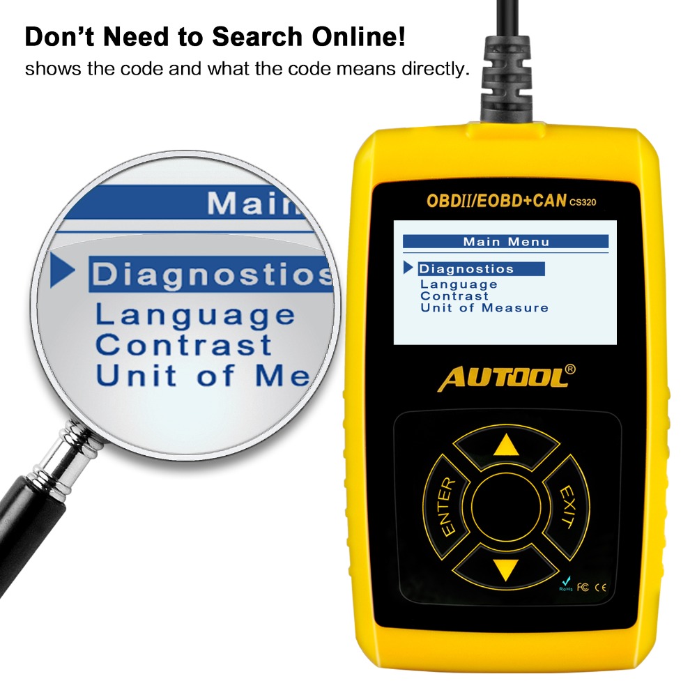 CS320 Car Scanner OBD2 Code Reader Auto Multifunction OBD Digital Diagnostic Tool Automotive Erase Code with LED Display