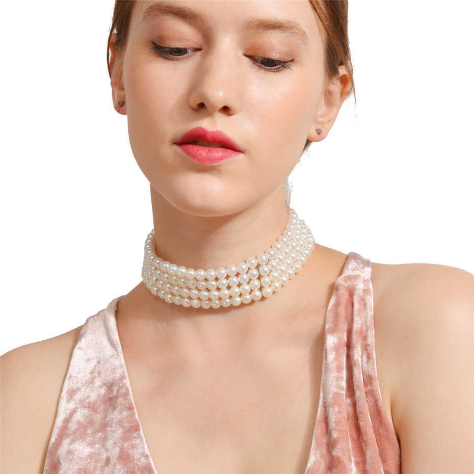 Bohemian Multi Layered Simulated Pearl Choker Necklace Collar Statement Boho Clavicle Chain Necklace Women Jewelry