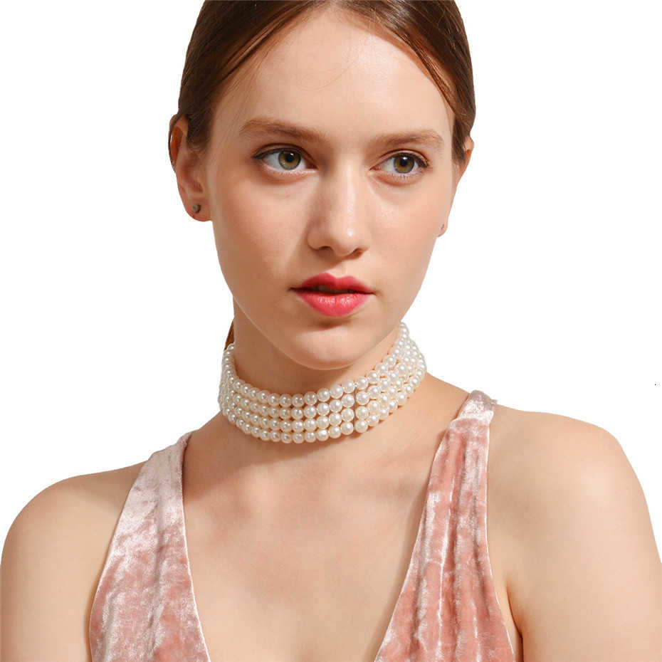 Bohemian Multi Layered Simulated Pearl Choker Necklace Collar Statement Boho Clavicle Chain Necklace Women Jewelry