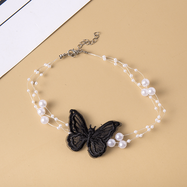 Elegant Multilayer Pearl Choker Necklace Vintage Flower Butterfly Acrylic Chain Necklace For Women Fashion Wedding Jewelry Gift