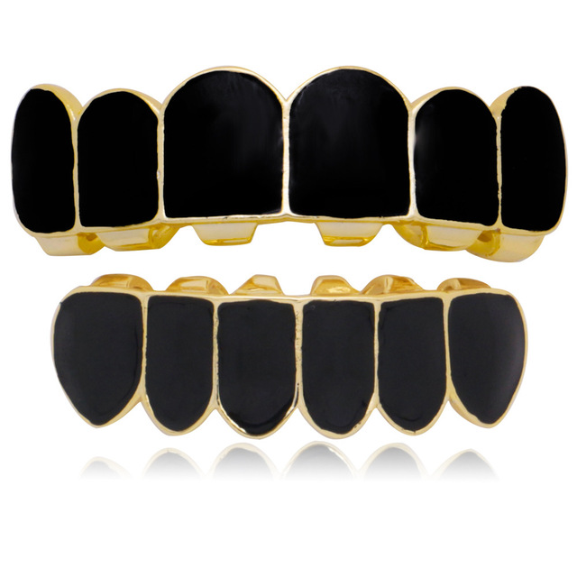 Hip Hop Rainbow Fangs Teeth Grillz Top&Bottom Gold Silver Color Grills Dental Halloween Vampire Teeth Grillz Set Gifts