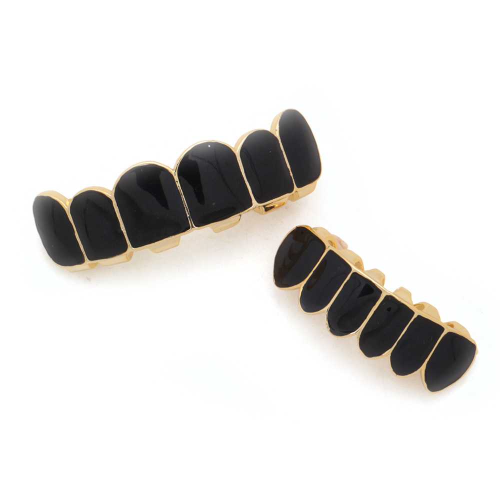 Hip Hop Rainbow Fangs Teeth Grillz Top&Bottom Gold Silver Color Grills Dental Halloween Vampire Teeth Grillz Set Gifts